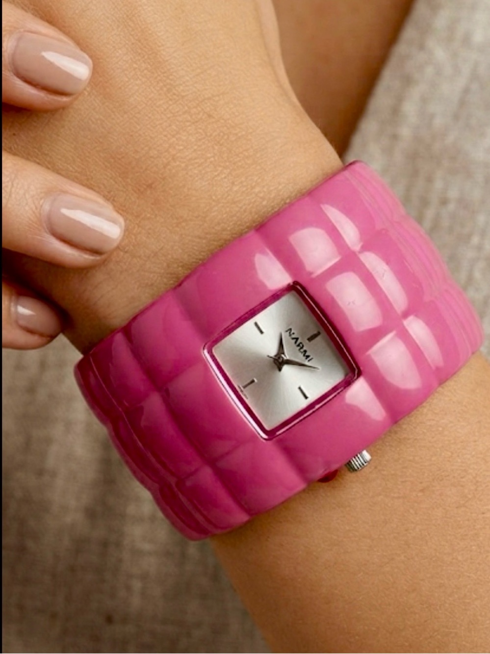 Narmi Pink Bangle Watch with Square Dial